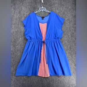 Lane Bryant Blue Chiffon Dress Peach Pleating Cap Sleeve Women’s Plus 26/28